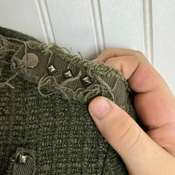 Zara Green Textured Weave Zip Jacket Distressed, Stud Detail small K47 - Picture 7 of 8